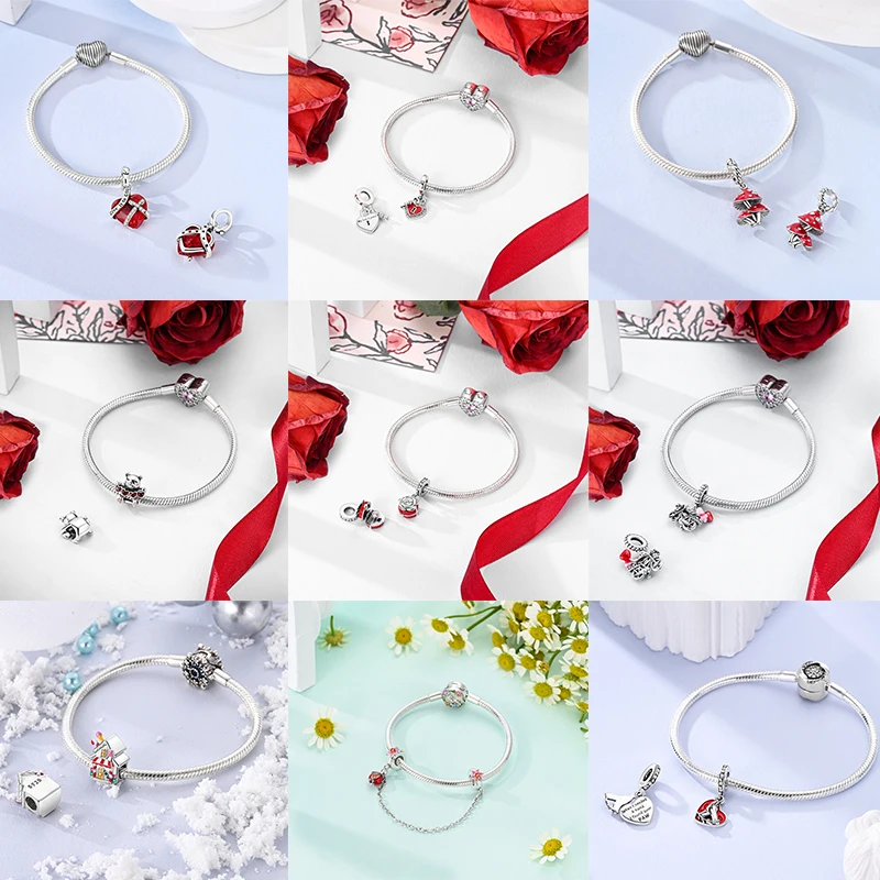 Charms aus 925 Sterling Silber, Rote Farbserie, Roter Elefant, Tier- und Fruchtperlen, Original, Passend für Damen, Jubiläums-Schmuckanhänger – Detail 23