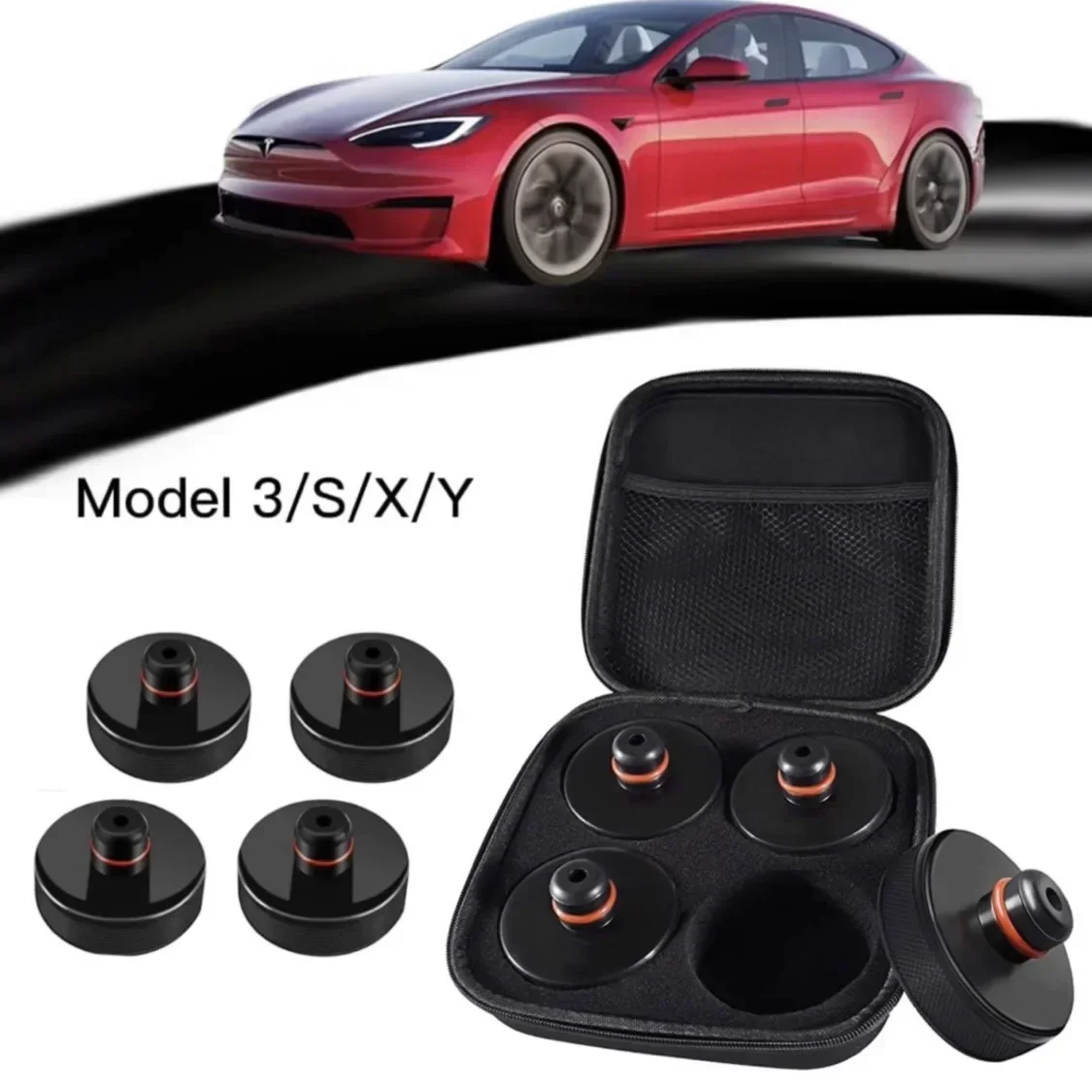 

4pcs Tesla Jack Pad Adapters - Black Rubber Lift Point Protectors for Model X/S/3, Heavy-Duty Safe Lifting