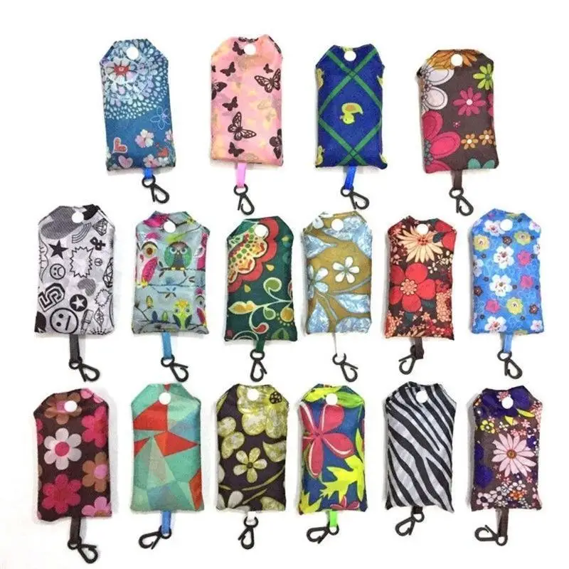 Creative Printed Polyester Organizer Bag Fashionable Recyclable Travel Foldable Reusable Eco Friendly Shopping (Color Random)