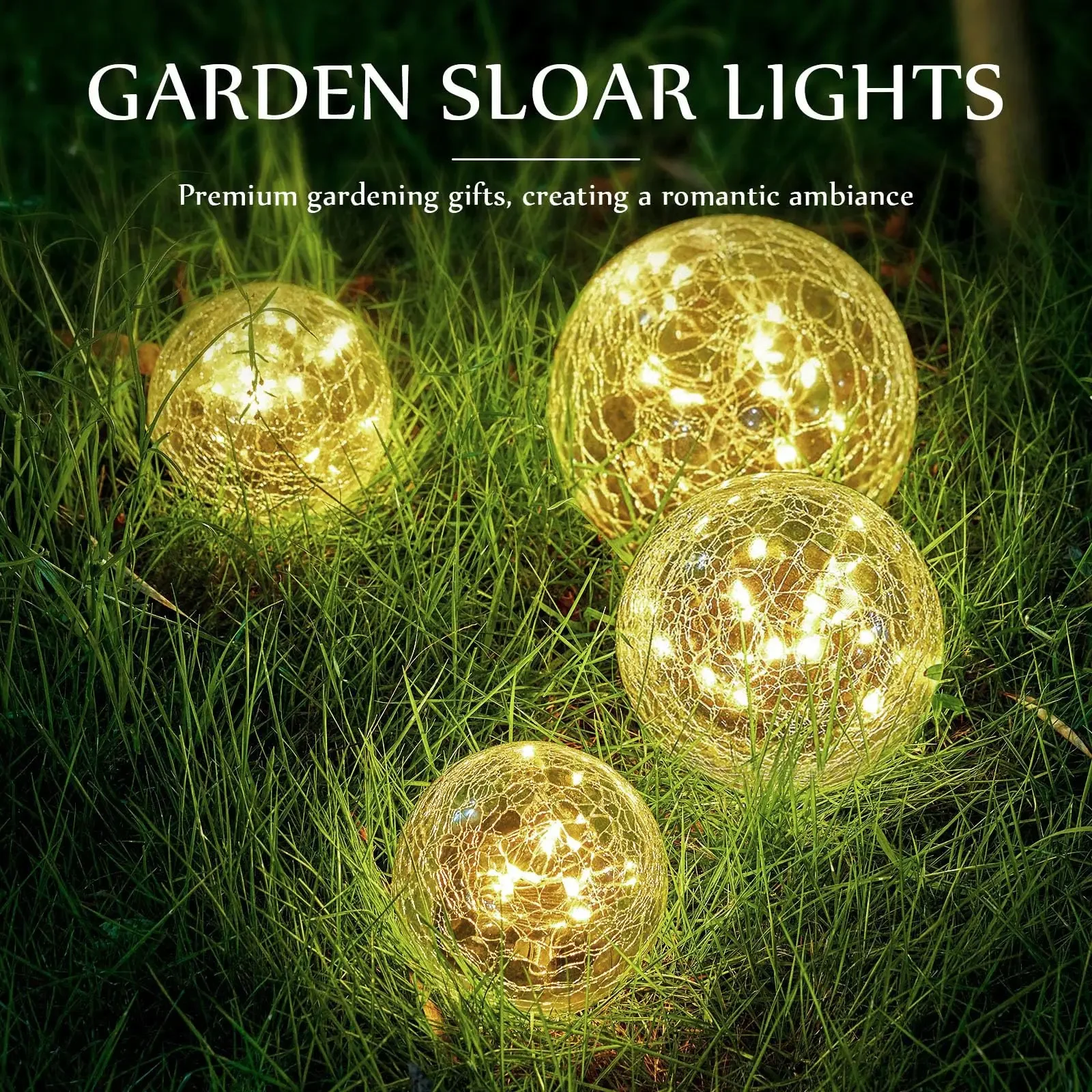 Solar Lights Outdoor Garden Globe Light Cracked Glass Ball Led Solar Light Decorative Solar Ball Garden Decor for Backyard Lawn