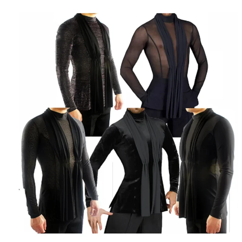 

Индивидуальные топы Fantasia для латинских танцев, черная эластичная рубашка высокого качества с длинными рукавами, новые мужские рубашки для бальных соревнований по индивидуальному заказу