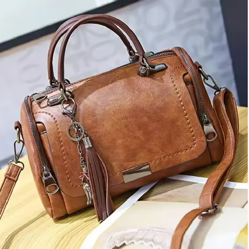 Women's Large Capacity Fashion Shoulder Bag Removable Strap Zipper Crossbody Boston Handbag