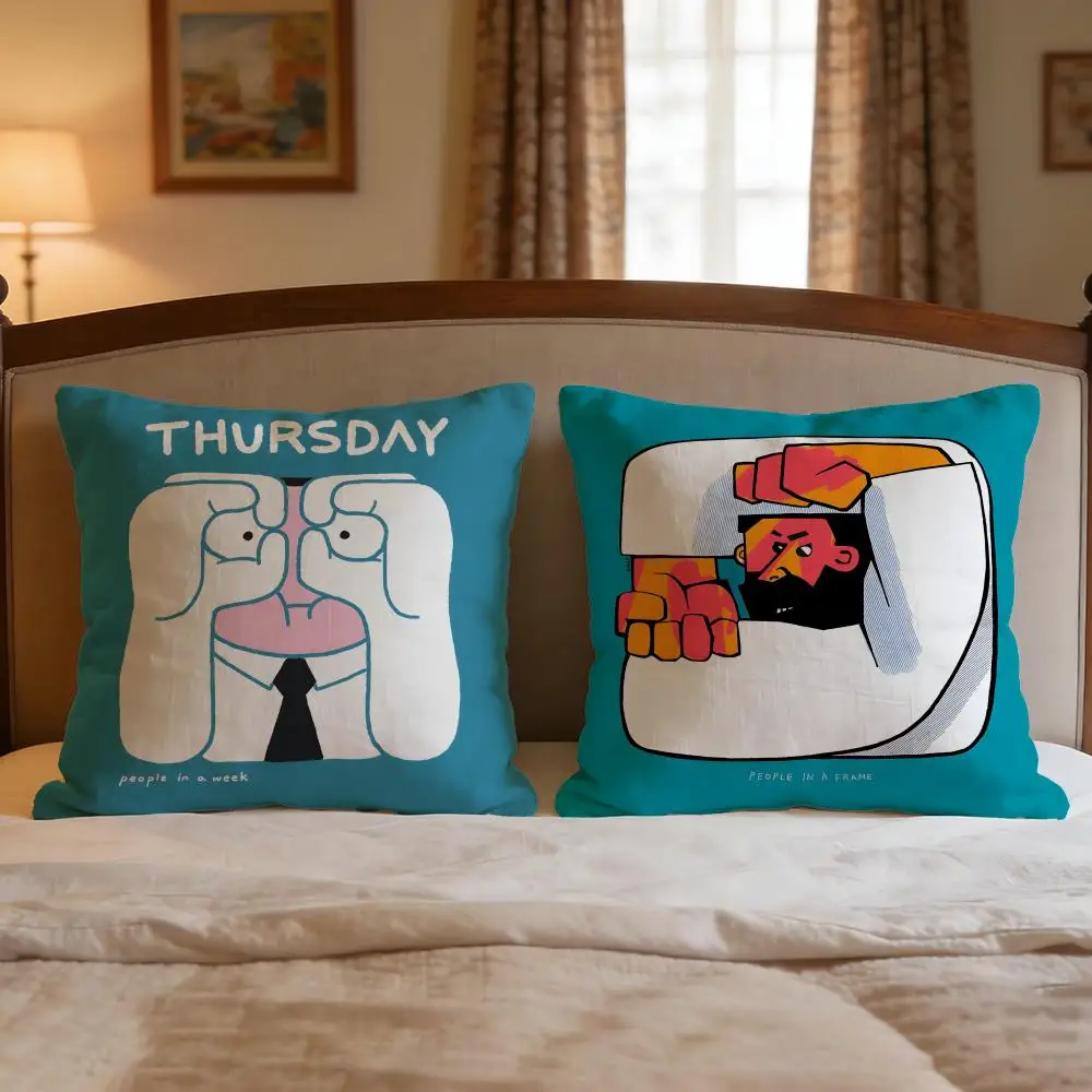 Art People Living in a Frame Cushion Cover 4Pcs Decorative Covers Soft Cushion Case for Sofa Couch Decor 40x40 45x45 Pillowcases