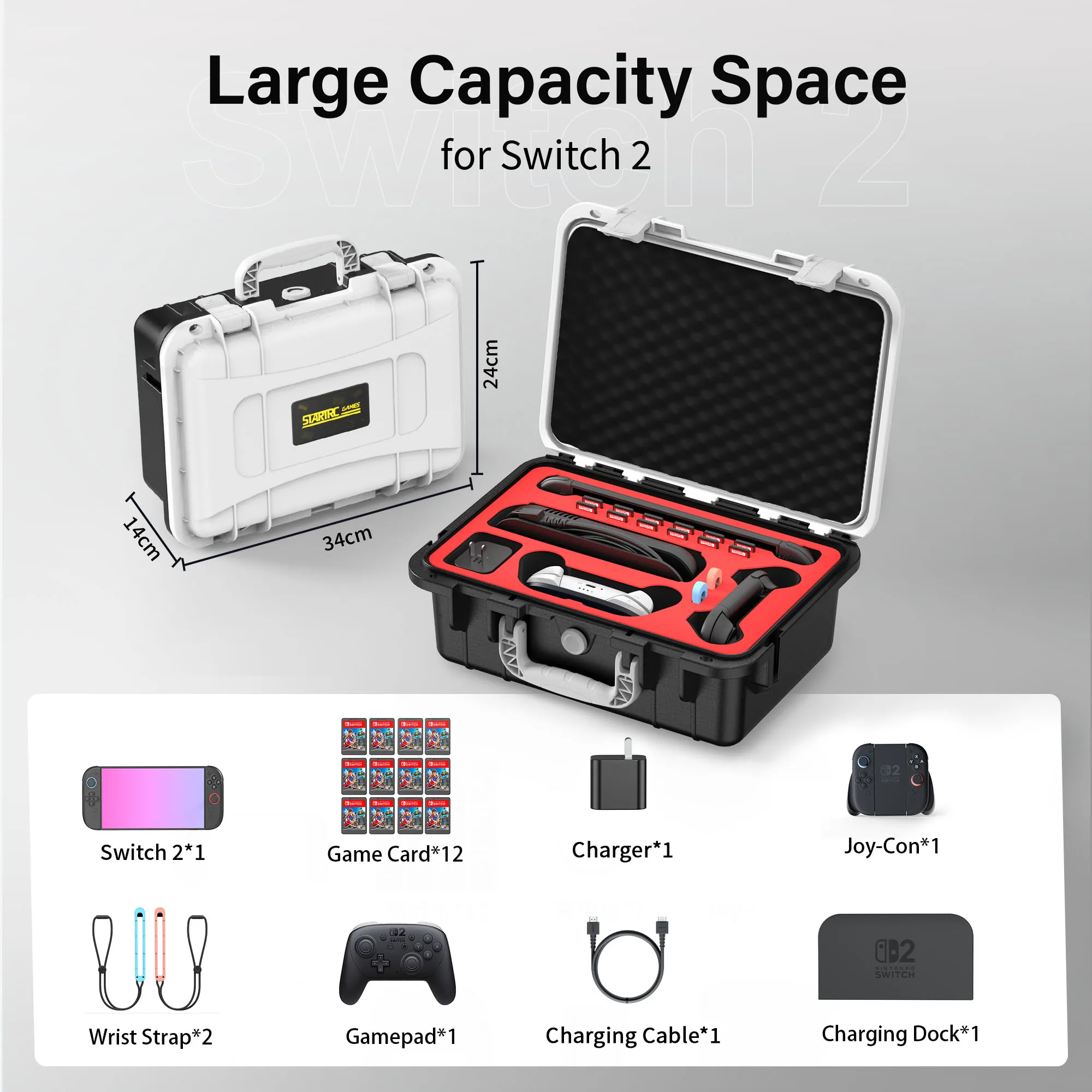Carrying Case for Nintendo Switch 2, Professional Deluxe IP67 Waterproof, Soft Lining Hard Travel Case for Nintendo Switch 2