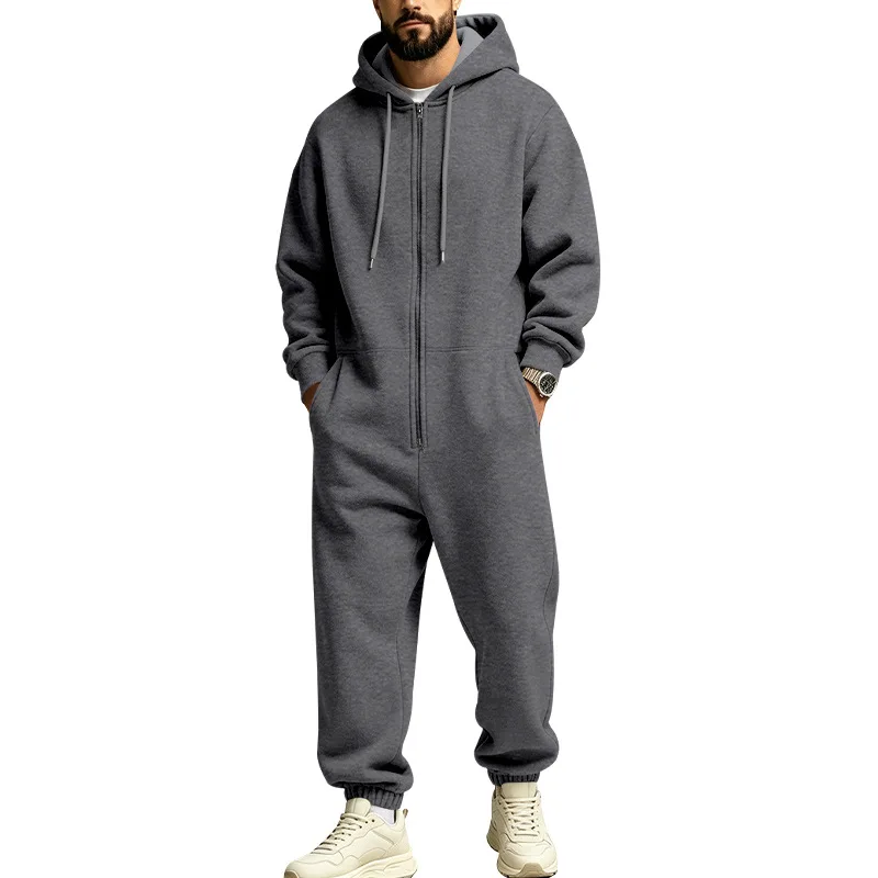 European and American Heavy Autumn Winter Men's Velvet Outdoor Sports Hip-Hop Skateboard Clothes Loose Hooded Onesie Suit