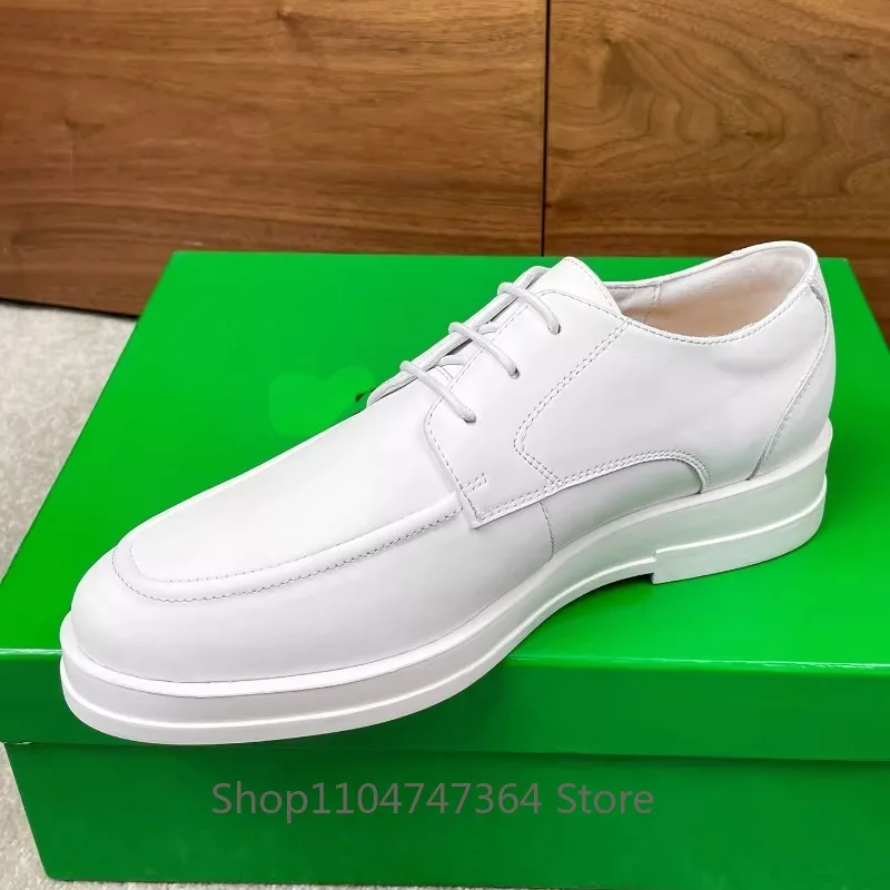 Cowhide White Leather Shoes Men's Height Increasing Genuine Leather Thick Sole Casual Office Work Dress Wedding Shoes Male