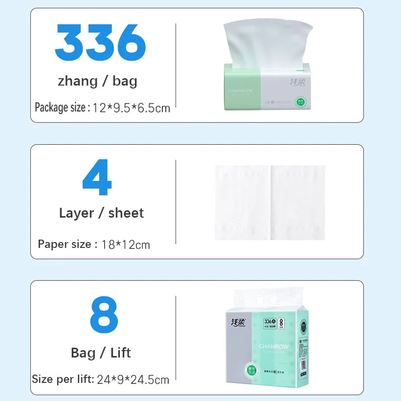 8 Packs 336pcs/pack Toilet Paper 4 Layers Thickened Wettable Facial Tissue Kitchen Napkins Handkerchiefs Disposable Tissue Paper