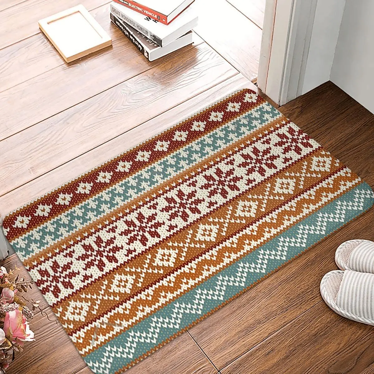 Kitchen Non-Slip Carpet Fair Isle Fox Vibes Pattern Living Room Mat Welcome Doormat Home Decor Rug