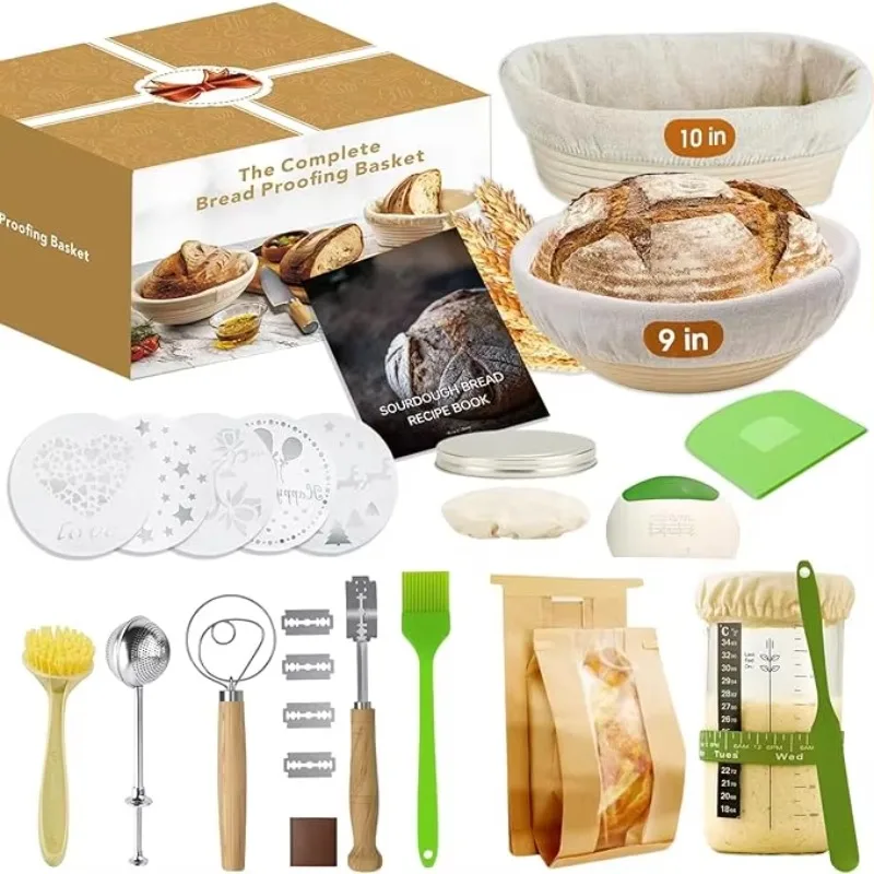 Manufacturer Bread Proofing Baking Basket Set Hot Sourdough Fermenter Supply Silicone Scraper