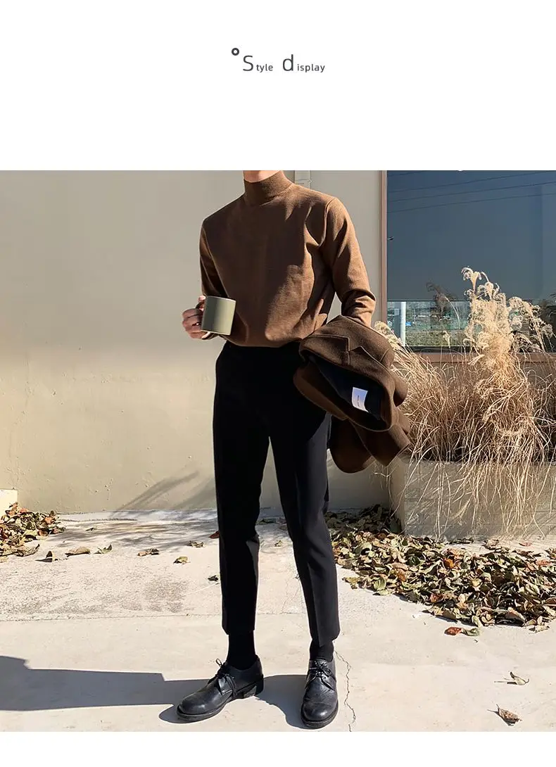 Half-turtleneck Sweater for Men, Long-sleeved Korean Style Trendy Knitted Sweater with Bottoming Shirt, Hong Kong Style Casual