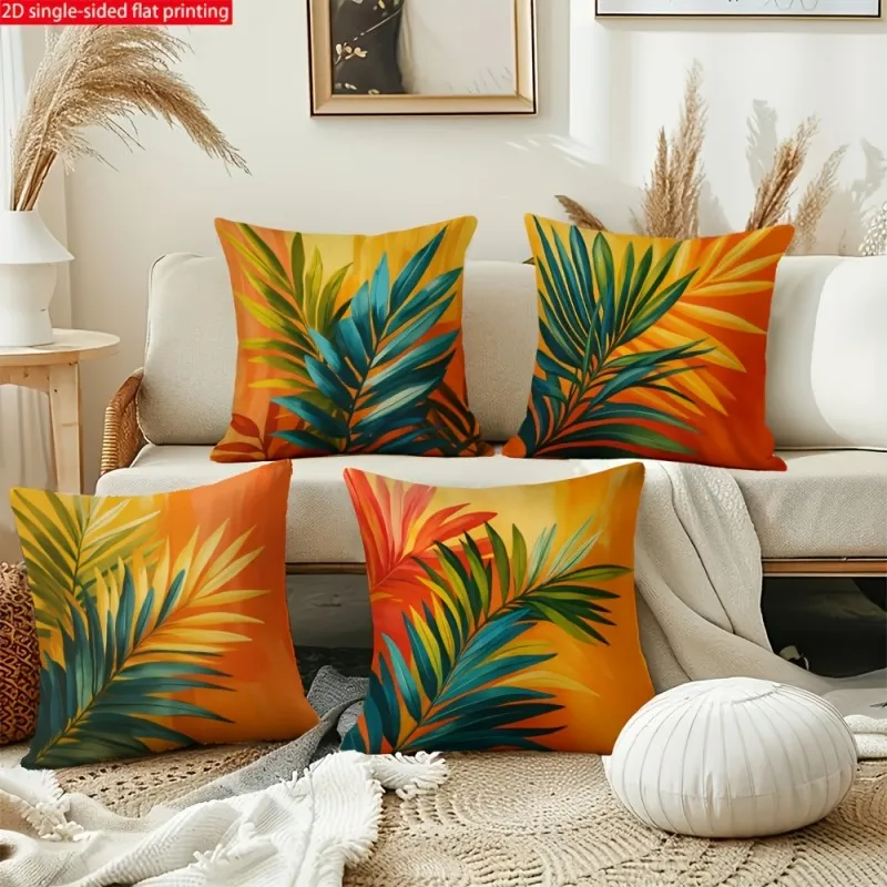 2D Flat Tropical Palm Leaf Cushion Cover for Sofa Bed Chair Decor Pillowcases with Zipper Modern Palm Leaf Pattern for Furniture