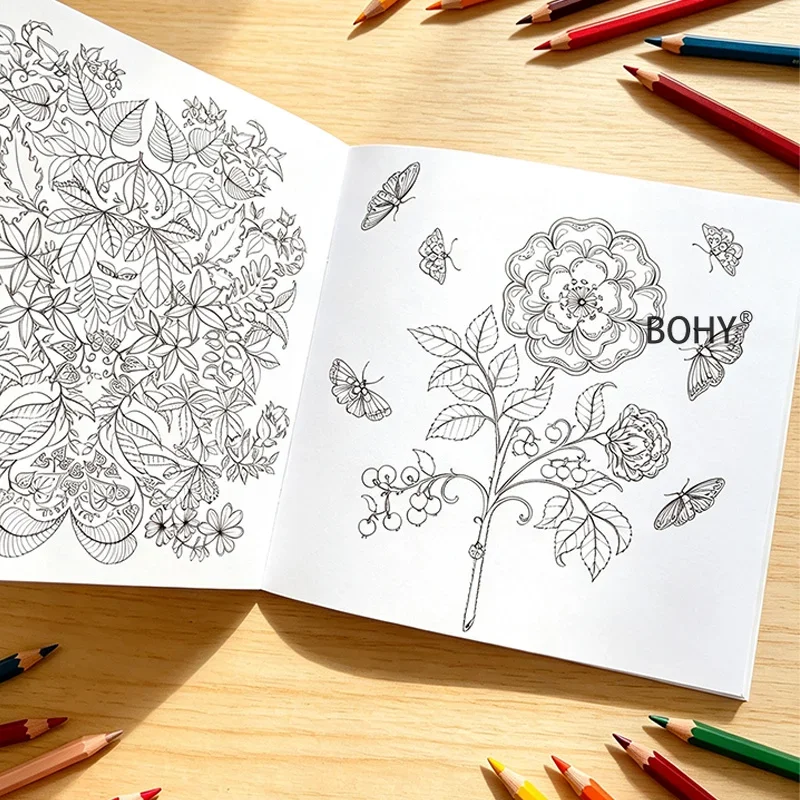1 Adult Decompression Coloring Picture Book of Plant Mandala, 24 High-definition Pages, Peaceful Entertainment Before Bedtime
