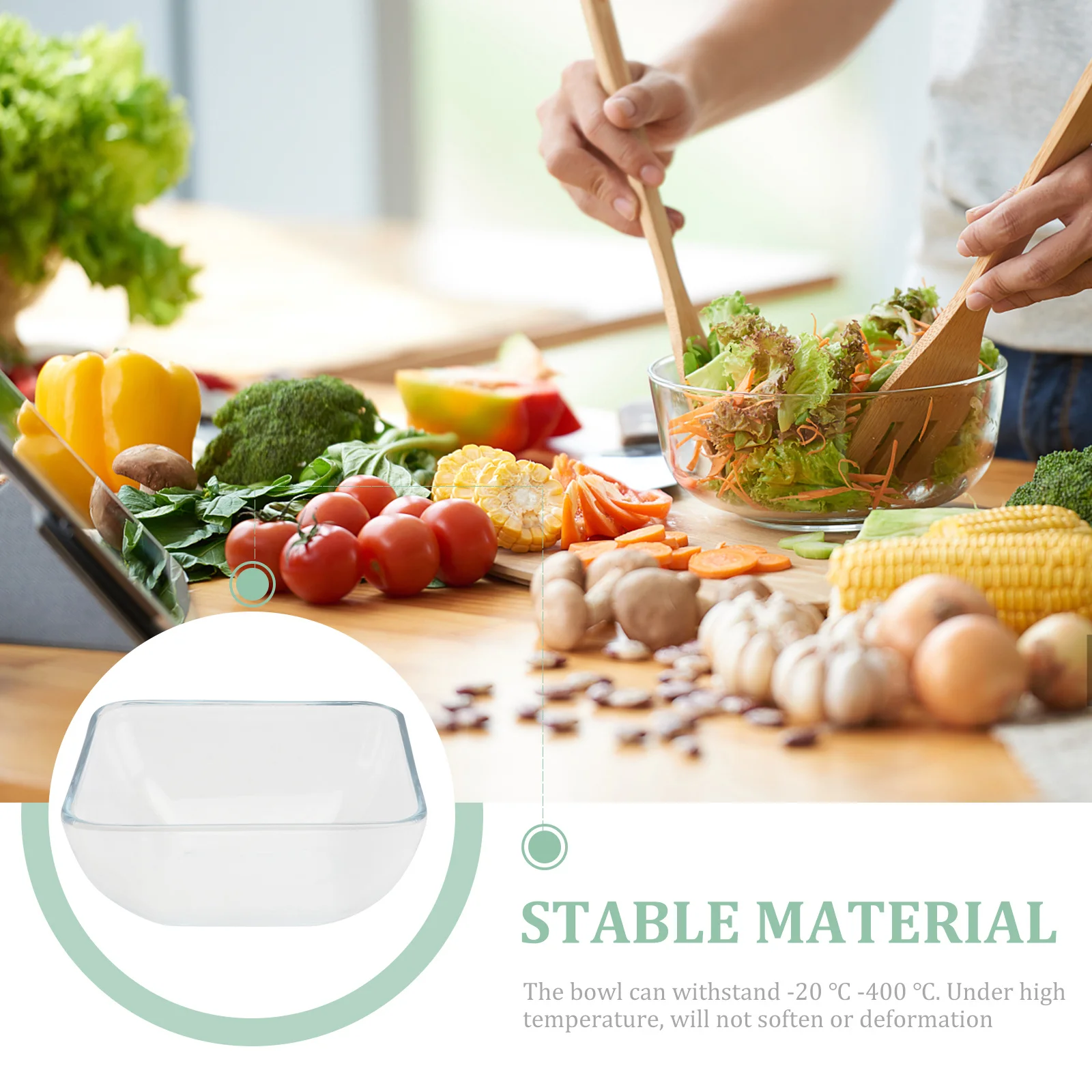 

1Pcs Tempered Glass Square Salad Bowl High Quality Microwave Oven Refrigerator Safe Kitchen Food Storage Bowl Kitchen Glassware
