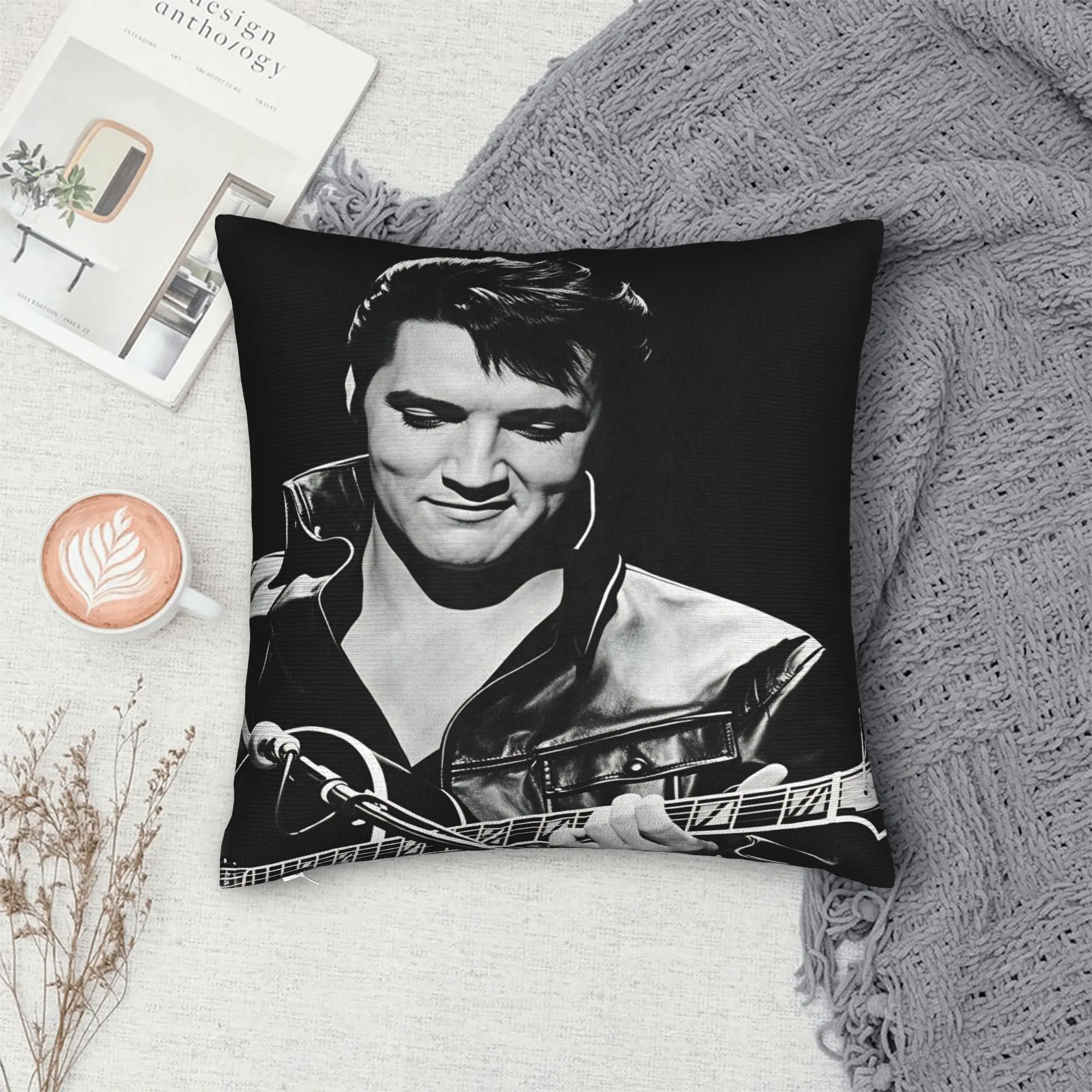 E-Elviss Singer Pillow Case  Retro Trendy Pillow Cover Square Pillowcases For Living Room Sofa