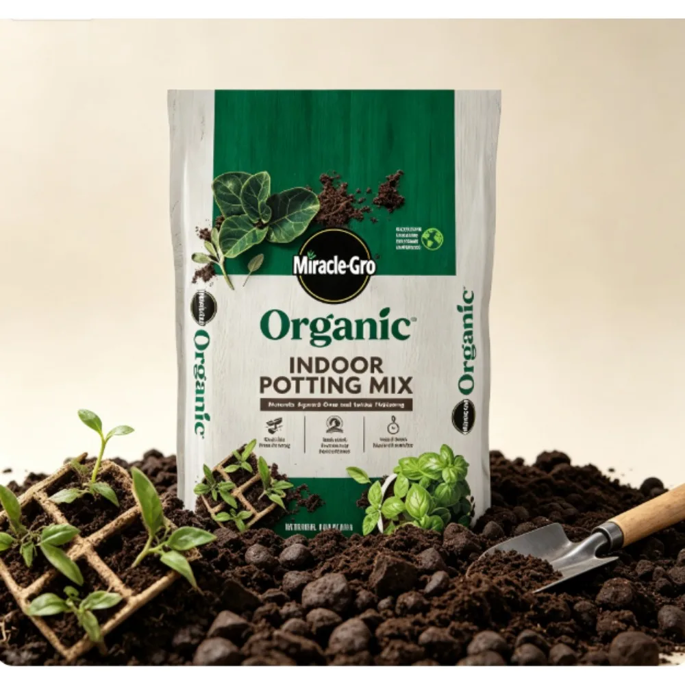 Miracle-Gro Organic Indoor Potting Mix, suitable for indoor potted plants, 8 quarts.
