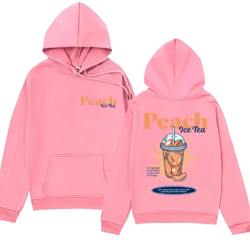 Hoodie pria, Hoodie teh es persik lucu, hadiah bertema minuman musim panas, kaus Harajuku Vintage mode pria ukuran besar