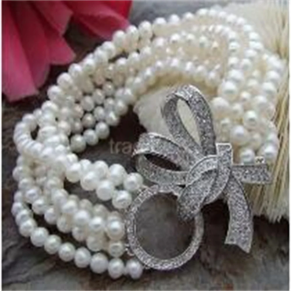 

8" 6 Strands 5-6mm white Pearl CZ Clasp Bracelet Free shipping