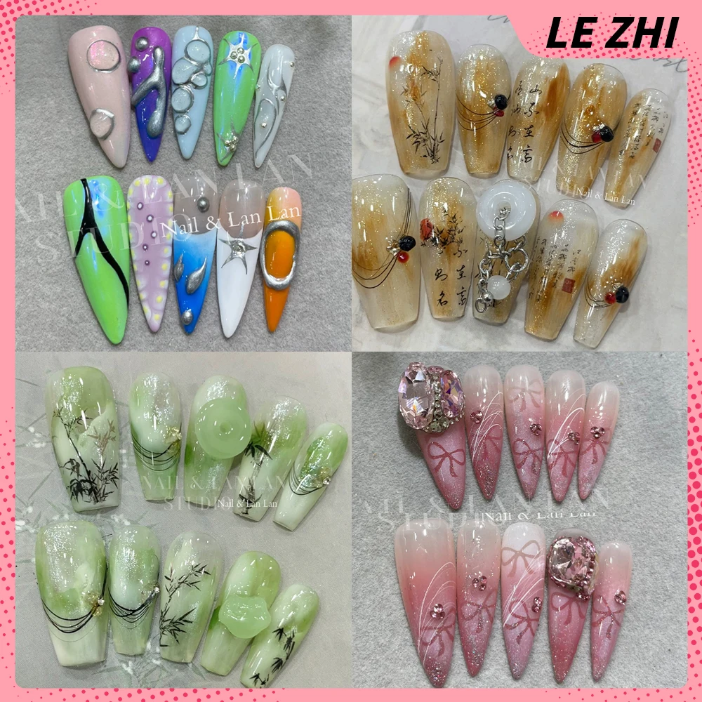 Euro-american Style Artifical Full Cover Nails Spice Girl Leopard Print Design French Wearable Press on Nails Birthday Gift