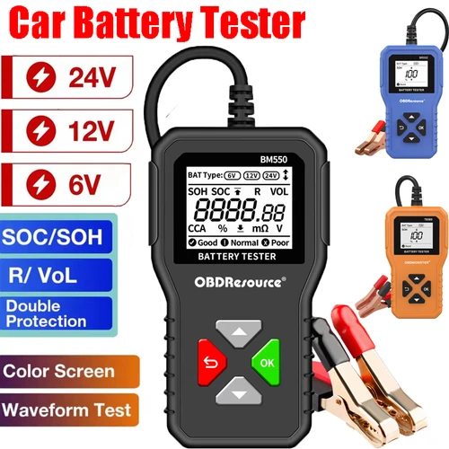 Probador de batería de coche BM550, 6V, 12V, 24V, detección de sistema de batería, analizador de batería de coche, herramienta de diagnóstico de detección de batería 100-2000 CCA