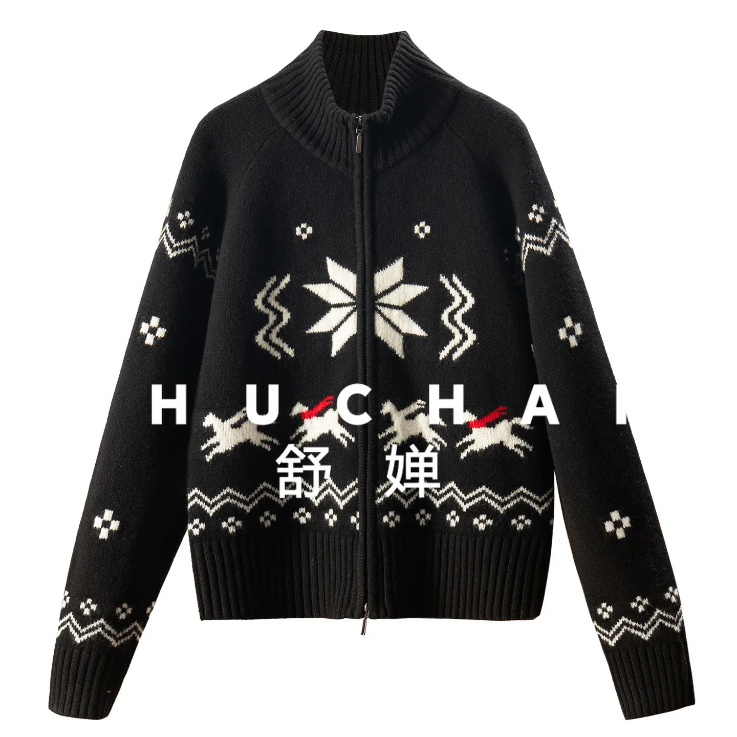 

Классический винтажный женский кардиган с высоким воротником из 100% шерсти с жаккардовым узором 29J3, корейская мода