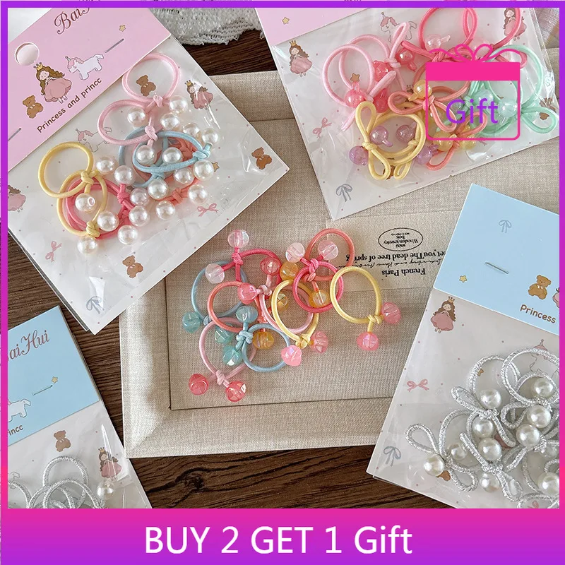 Kids Hair Ties 10 Pack Candy Colors Pearl Beads High Elasticity Gentle No Damage for Girls Braids Everyday Scrunchie