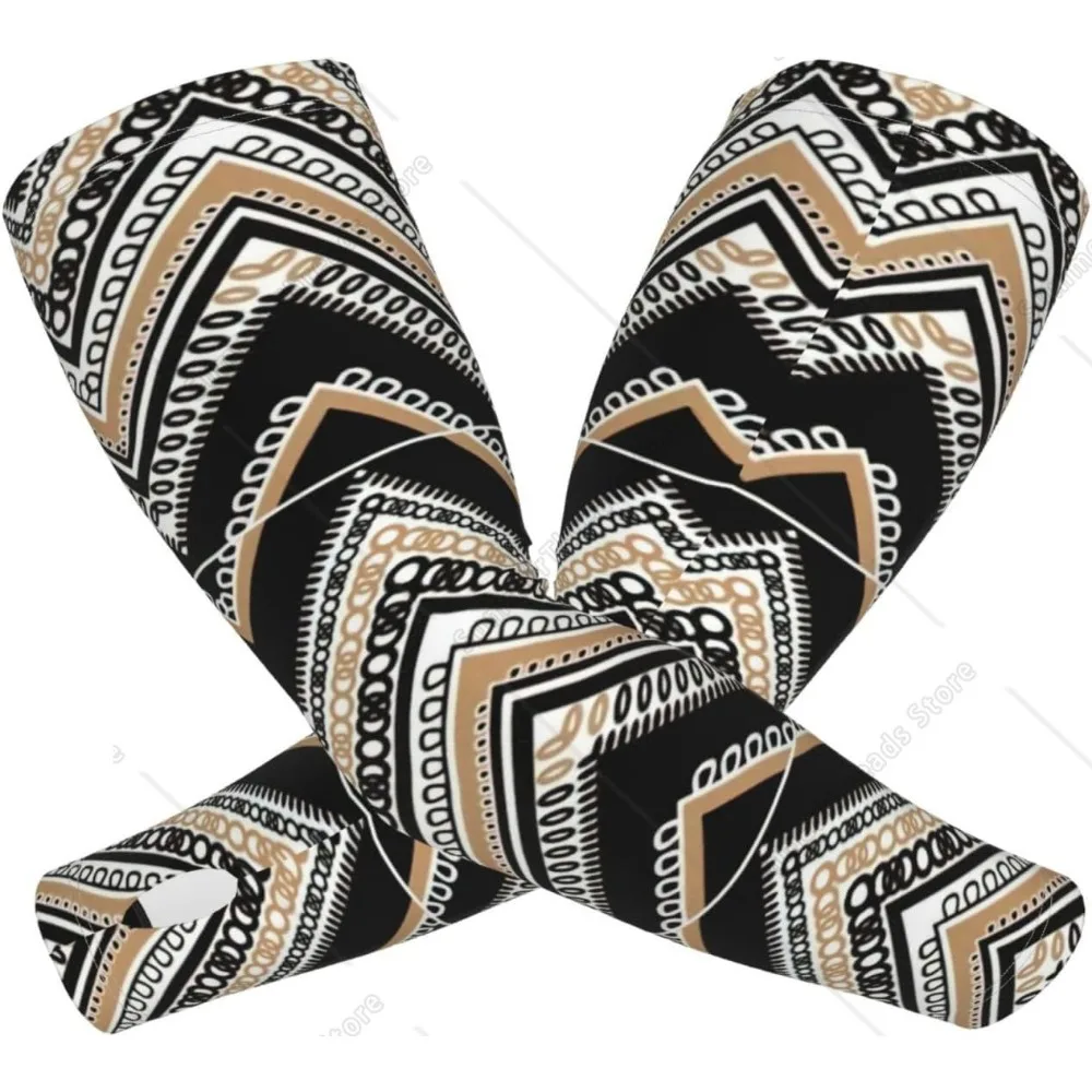Nero Bianco Tan Stampa a zigzag Protezione della copertura del braccio di raffreddamento in seta di ghiaccio per adulti e copertura del braccio di raffreddamento con foro per le dita leggera