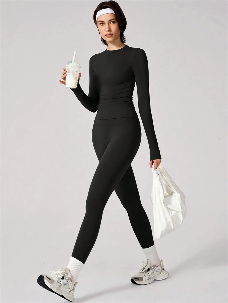 Tight Sport T Shirt Pants Woman Slim O Neck Long Sleeve T Shirts Trousers Women Yoga Clothes Running Gym Fitness Clothing Set