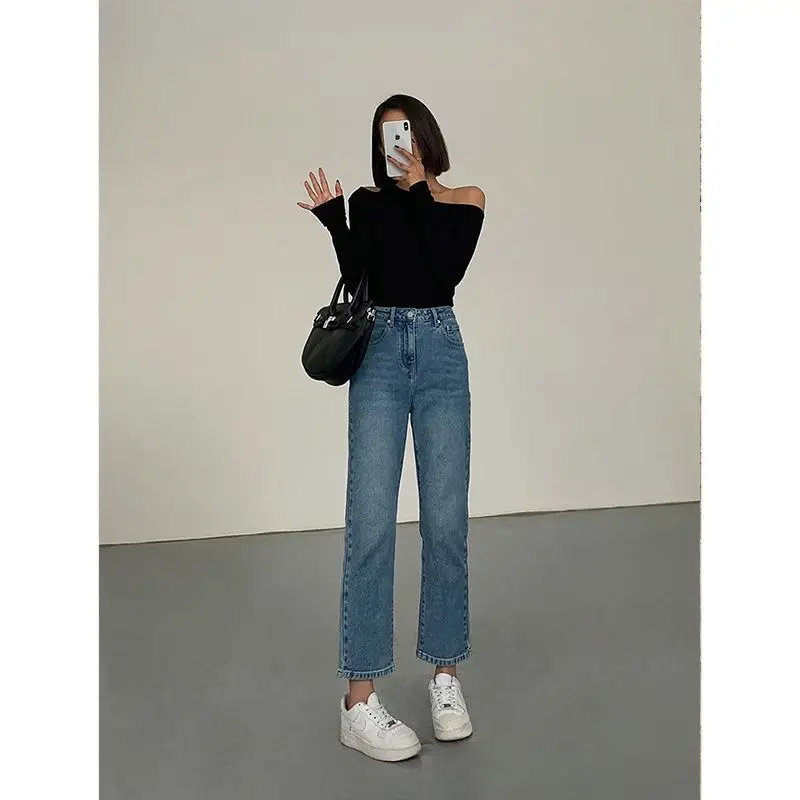 Black Hollow Out Skew Collar Long Sleeve T-Shirts Female Trend Sexy Irregular Strapless Solid Color Skinny Top Tee Women Clothes