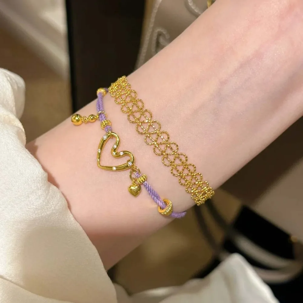 Small design of the middle age temperament simple fashion heart bracelet women 9999gold