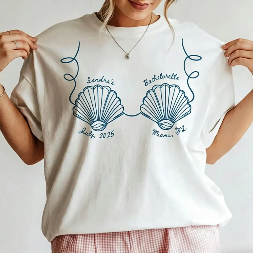 Seashell Bachelorette Custom Print Women T-Shirt Cotton Oversized Beach Casual Daily Tees