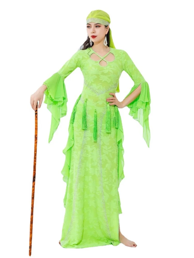 فستان Saidi ملابس الرقص الشعبي للنساء ملابس رقص البطن الفاخرة الأزهار الدانتيل مرحلة الأداء ارتداء أسود أبيض أخضر 2025 #5