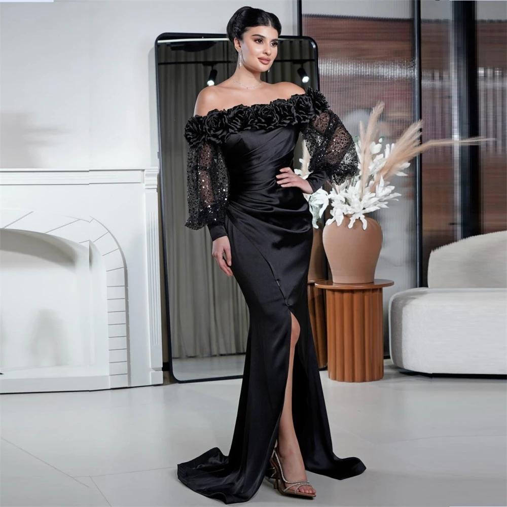 Customized Evening Dress Formal Saudi Arabia Bateall Sheath Floor Length Skirts 3D Rose Flower Lace Bespoke Occasion Dresses Pro