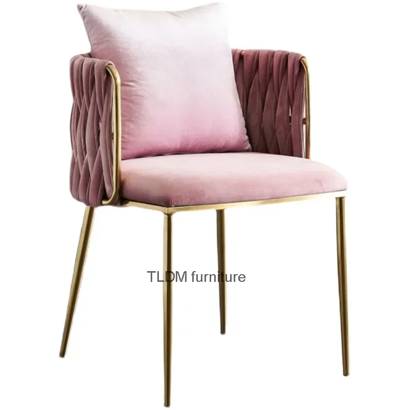 ピンクの椅子インドレッシングテーブルモダンな寝室デザイナーホーム背もたれダイニングチェアアームチェア Iorn メイクカスタマイズされた Muebles