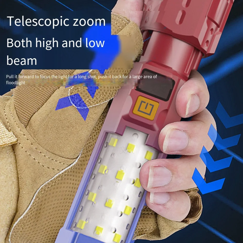 ABKQ-Zoom Flashlight Car Portable Work Light Multi-Function Outdoor Flashlight LED Warning Searchlight