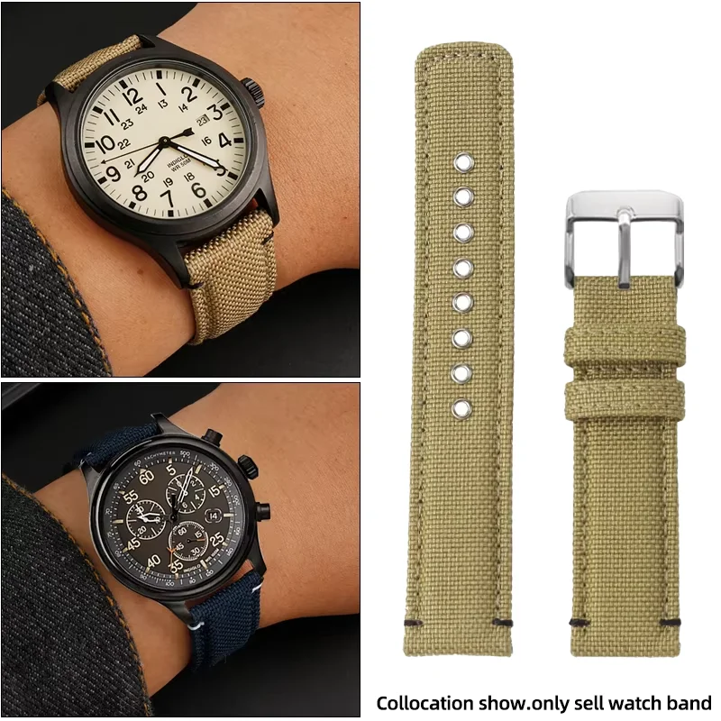20mm Nylon Canvas with steel holes Watch strap For TIMEX Expeditionary Series T49963 T49905 T2N794 Men Outdoor Sports WatchBand