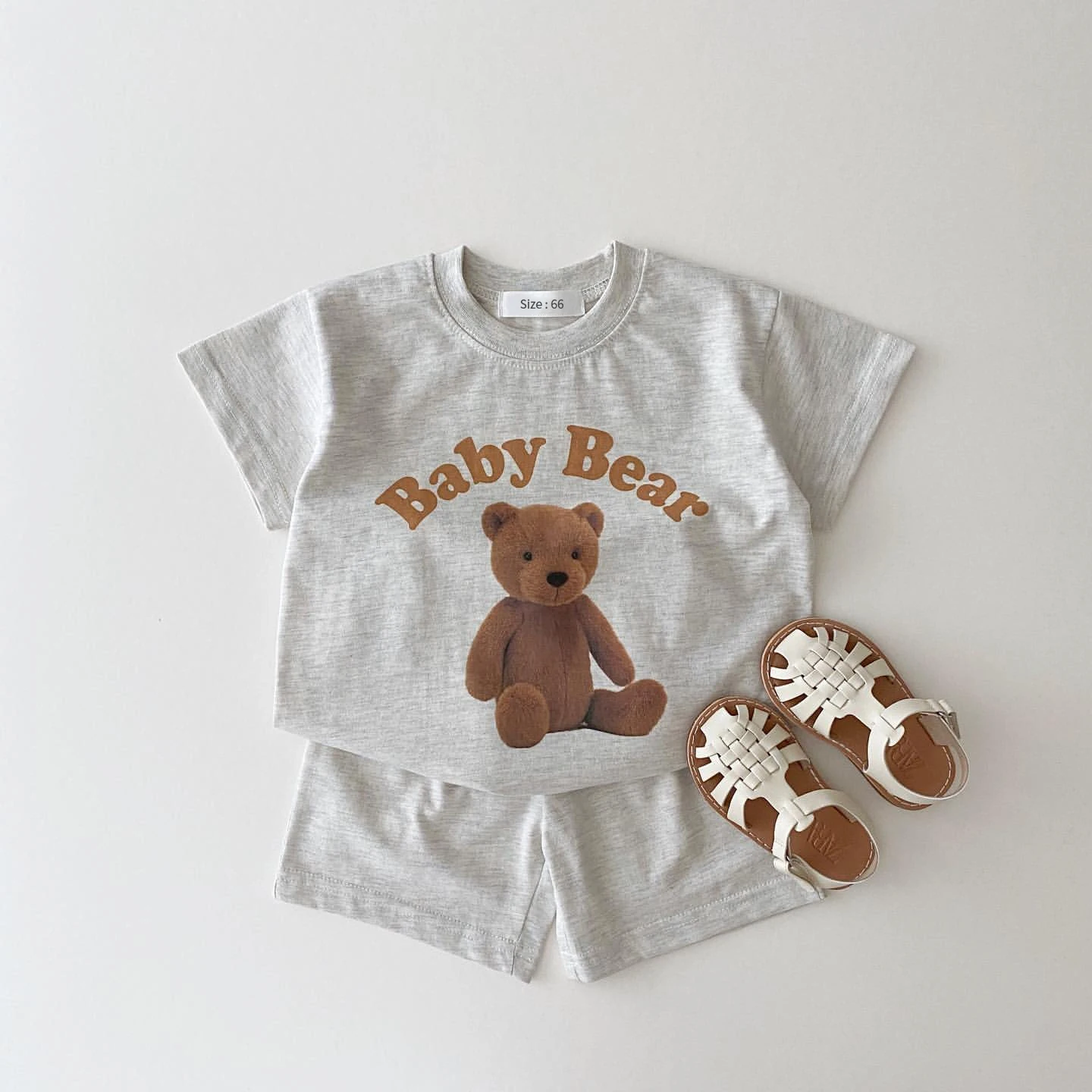 2023 Summer New Infant Baby Boy Cartoon 3D Bear Printed Pattern Casual Short Sleeve Tops+Toddler Girl Breathable Shorts 2pcs Set