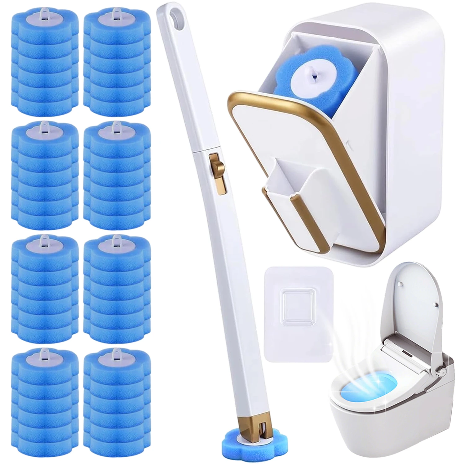 Brosse de nettoyage de toilettes jetable, 48 têtes de rechange souples et flexibles pour un nettoyage efficace des taches, étui de rangement mural, brosse de toilette portable pour salle de bain et maison