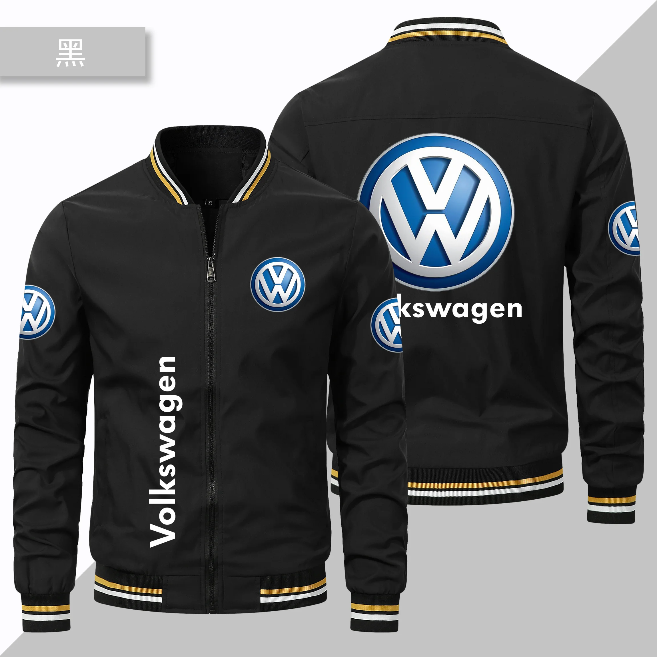 2025 Autumn/Winter New Men's Fashion Jacket, Volkswagen Logo Printed Motorcycle Jacket, High Street Hip Hop Sports Outdoor Jacke