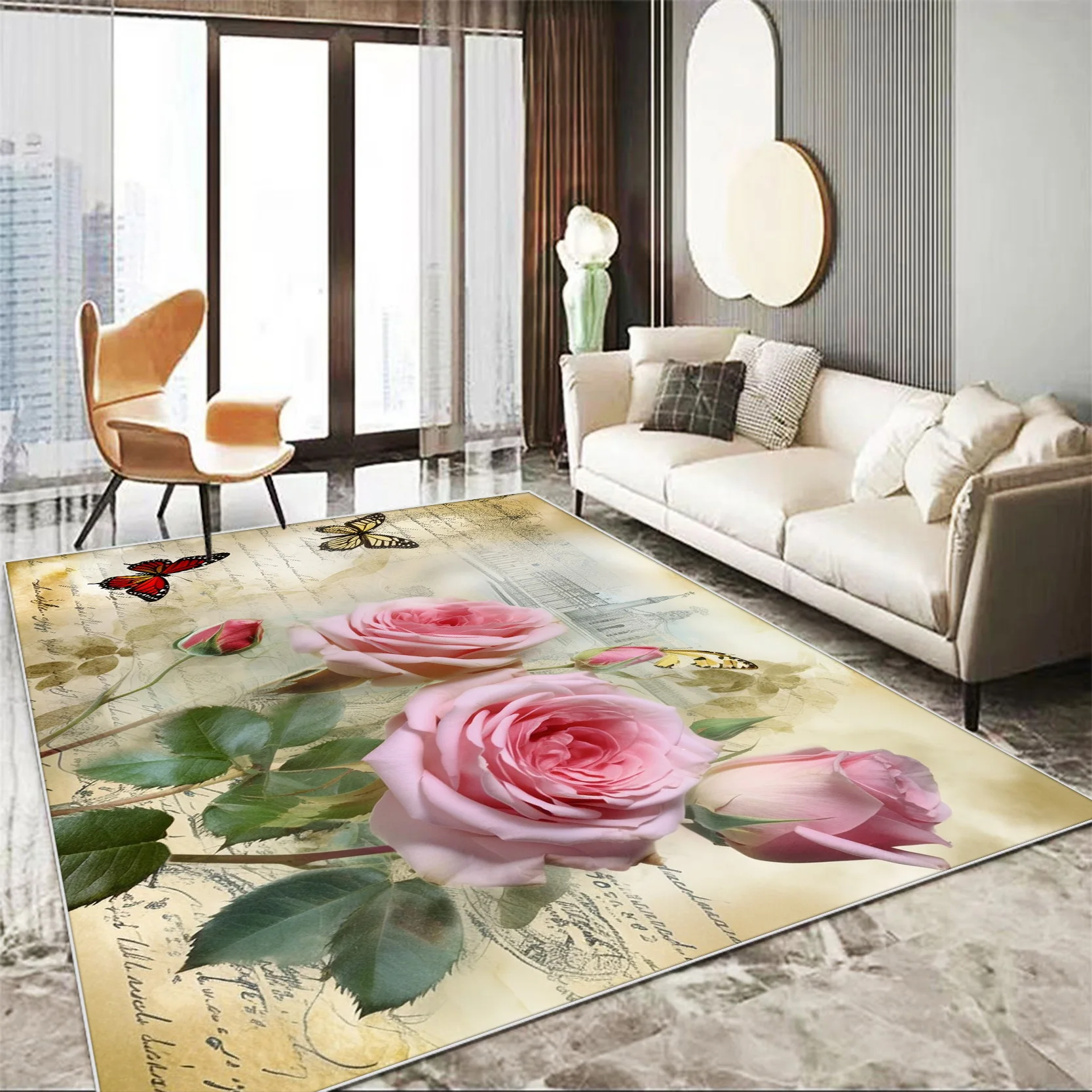 Nordic Gorgeous Floral Rugs for Living Room Home Bedroom Decoration Non-slip Floor Mat Sofa Area Dining Room Carpet Customizable