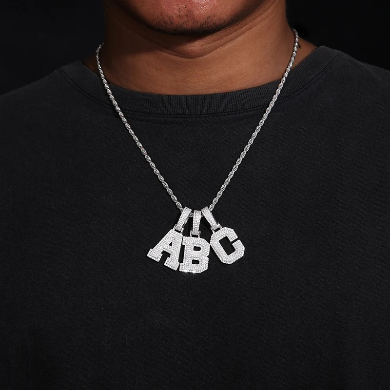 Fine New 925 Silver Pendant  Letters Classic  Punk Hiphop/Rock Letters Moissanite Pendant For Men Hip Hop Jewelry