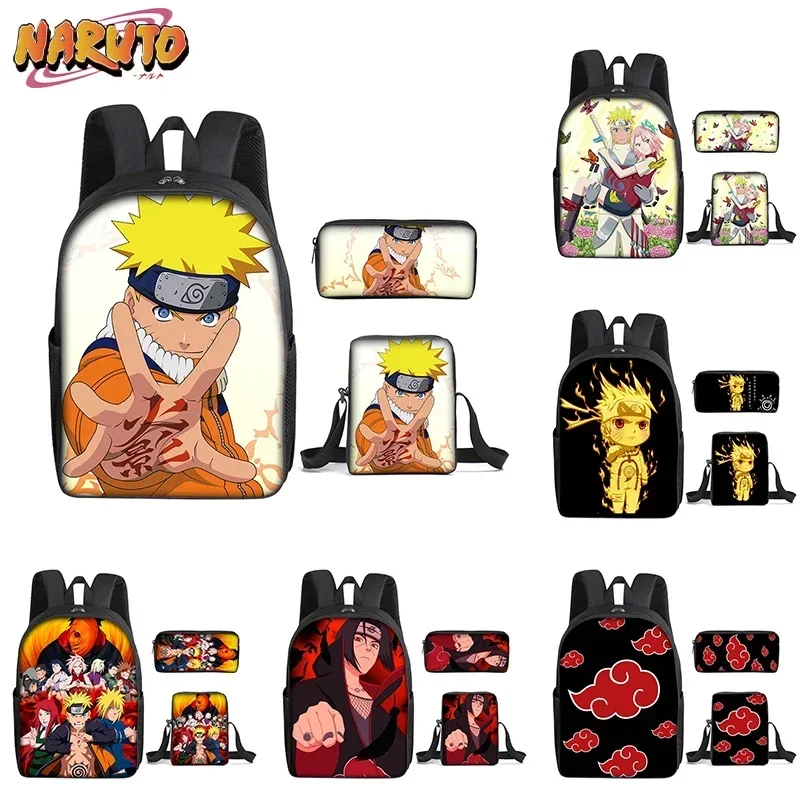 Naruto Backpack Akatsuki Anime Cartoon Shoulder Bags with Pencil Case Casual Canvas Travel Bag Primary Schoolbag Mochila Gift