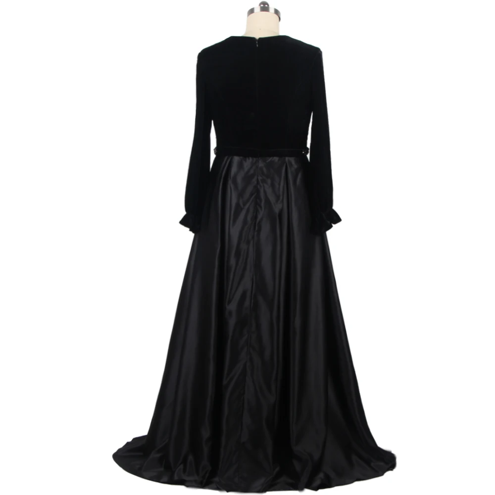 Feelingarden Muslim Black Evening Dresses O-neck Full Sleeves Beading Zipper Back Floor Length Women Plus size Party Dress A1314