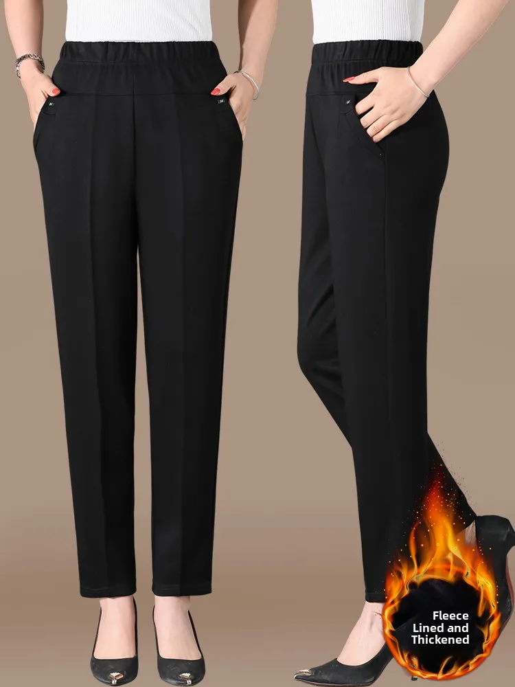 

Thiened Fce Lined Straight Leg Pants for Mom Autumn Winter Faion plus Size Long Trousers for Middle Aged And ly W...