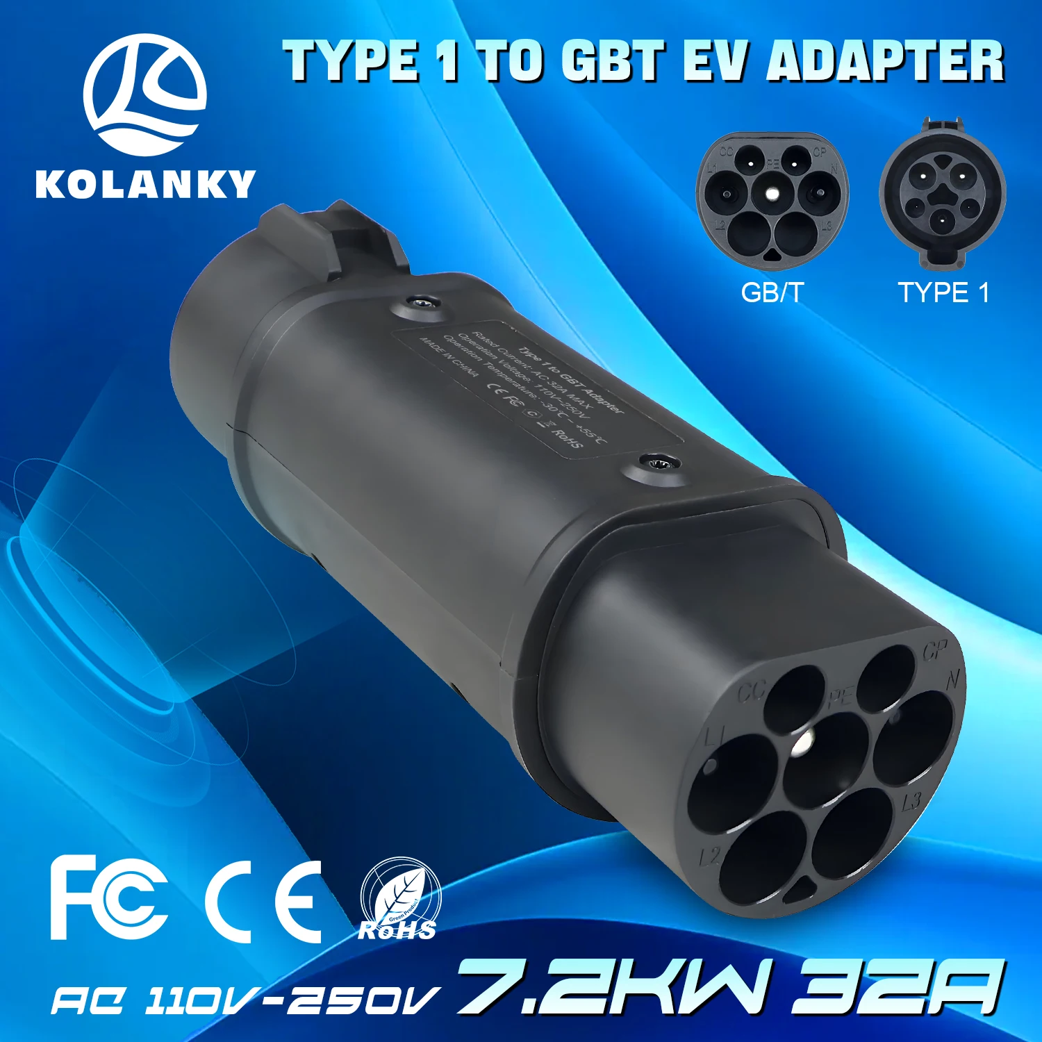 Kolanky EV Charging Adapter 32A 7.2KW Type 1 To GBT Adaptor Home Charging China Electric Vehicle Cars Conventer