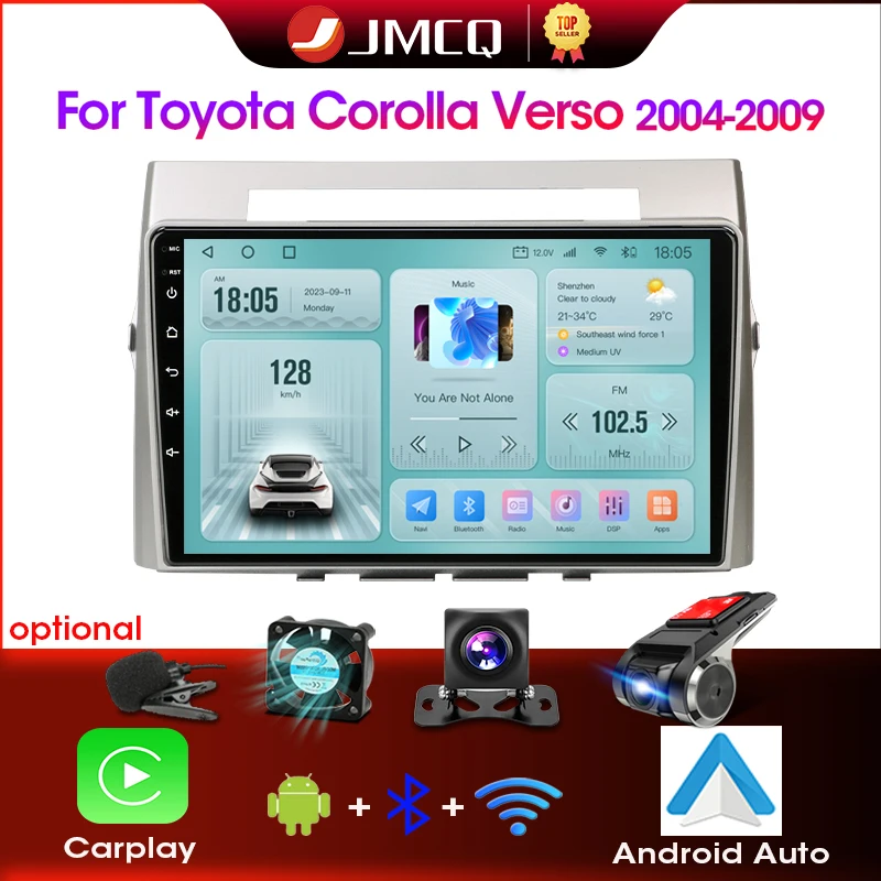 JMCQ 2Din Android Car Stereo Radio Multimedia Video Player For Toyota Corolla Verso AR10 2004-2009 Navigation GPS 2 Din Carplay