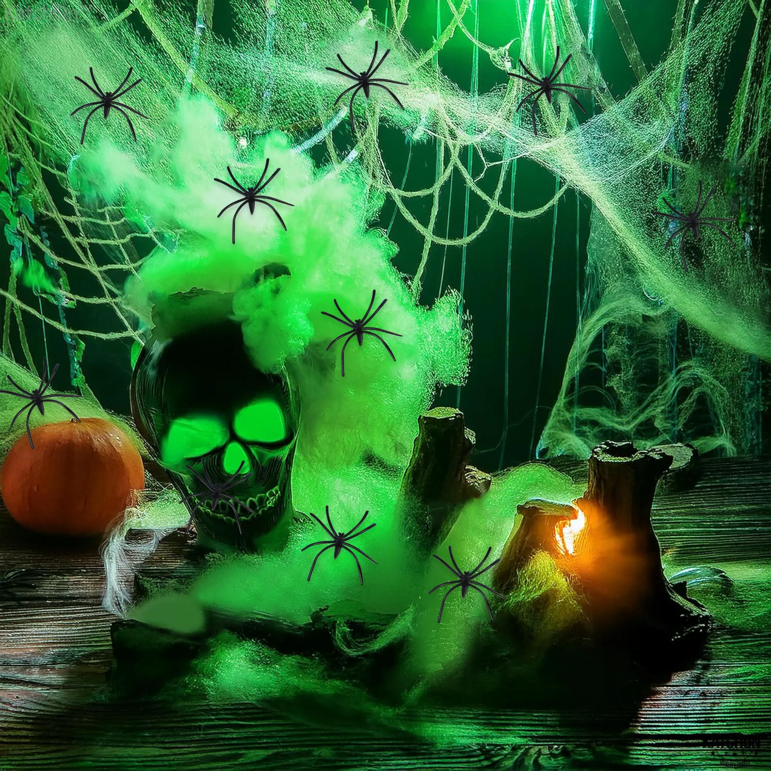 Vintage Halloween Fluoreszierende Spinnweben Leuchtende Spinnweben im Dunkeln Halloween-Spinnennetz Outdoor-Garten Horror Spukhaus-Dekorationen – Detail 1