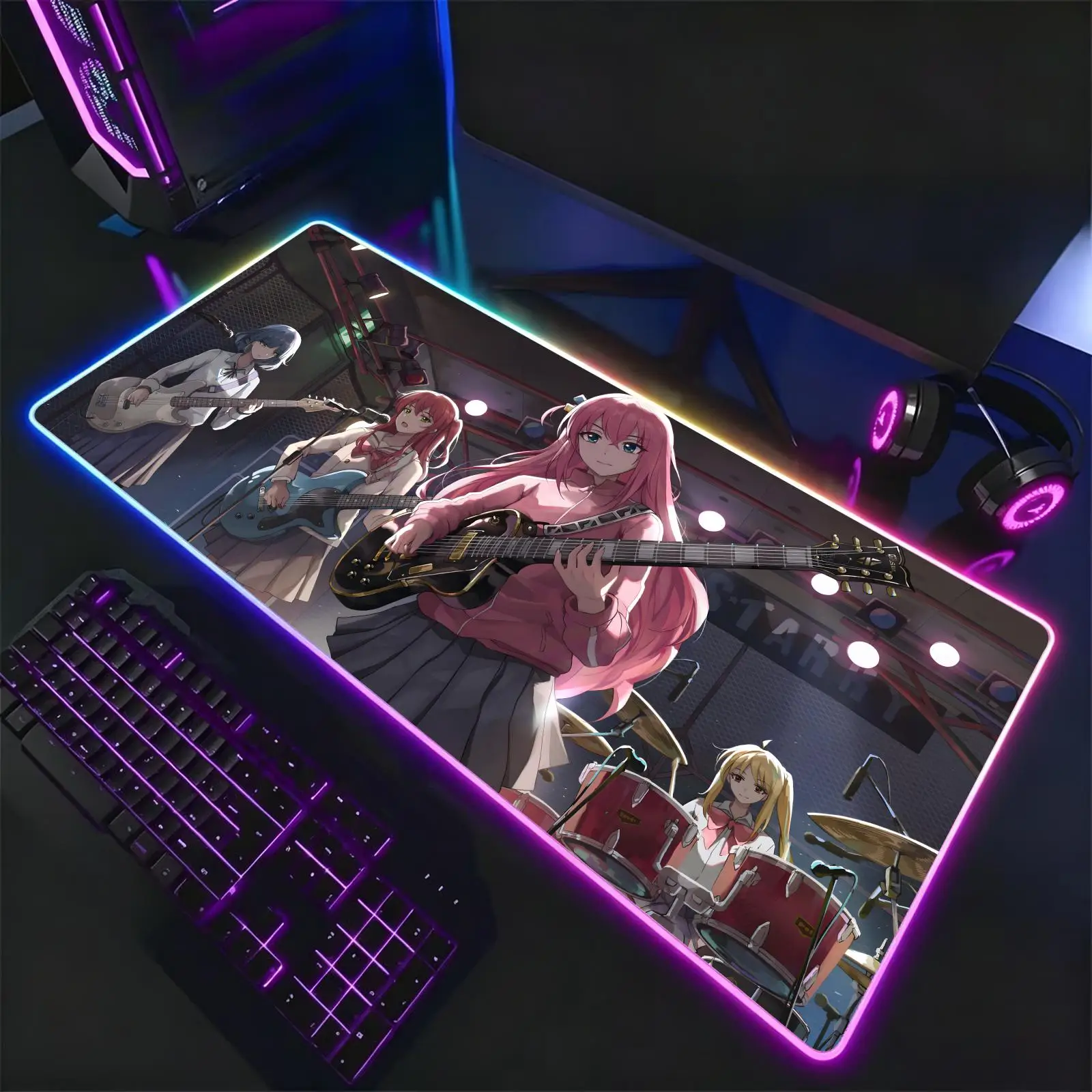 Mouse Pad RGB Color Changing Gaming Mouse Pad, Stitched Edges, XXL Large Keyboard Desk Mat Bocchi the Rock