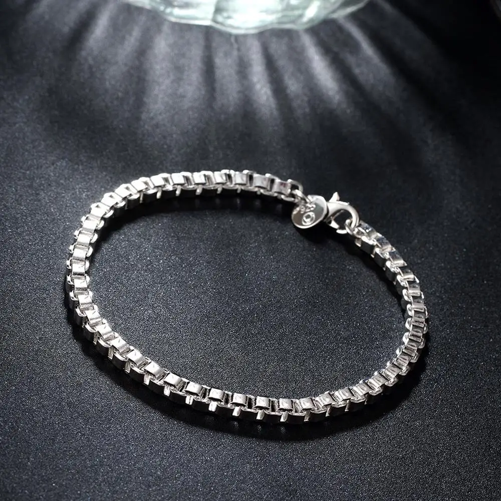 

Special Offer Fashion 925 Sterling Silver Bracelet For Man Woman Classic 4mm Box Chain Jewelry Wedding Party Christmas Gifts