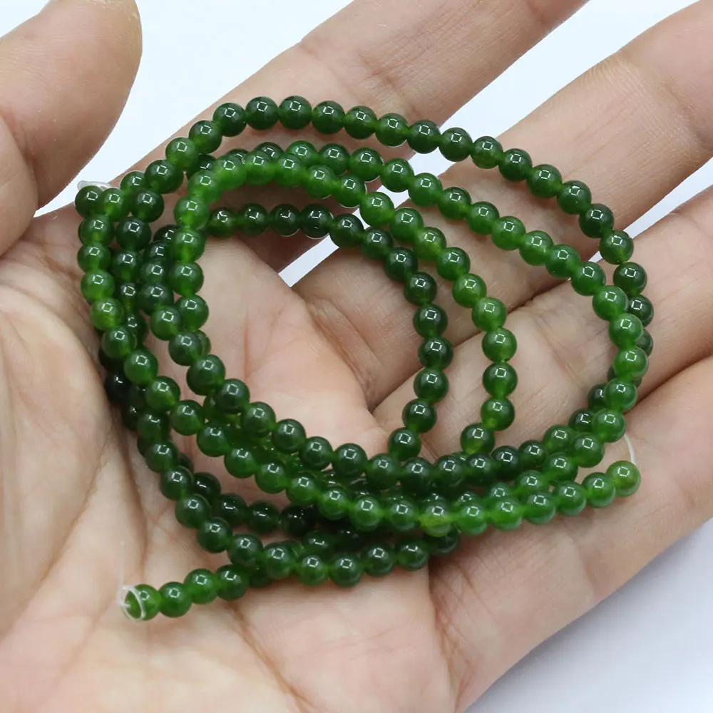 

APDGG 4mm 5 Strands Green Jade Smooth Round Beads Gemstone Beads 15" Strand Jewelry Making DIY