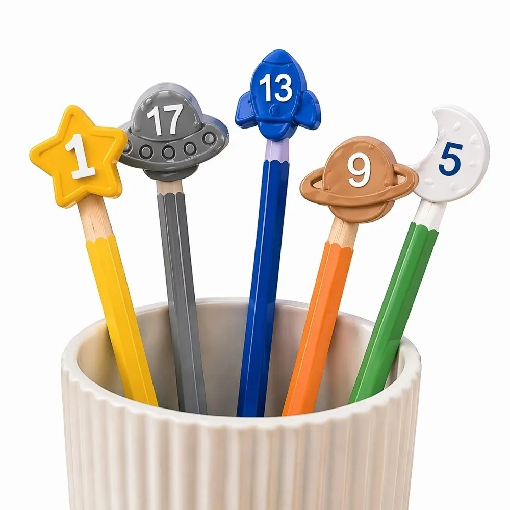 6/30PCS 1-30 Numbered Numbered Pencil Toppers Non-Slip Color Coded Classroom Pencil Labels Space-Themed Sturdy